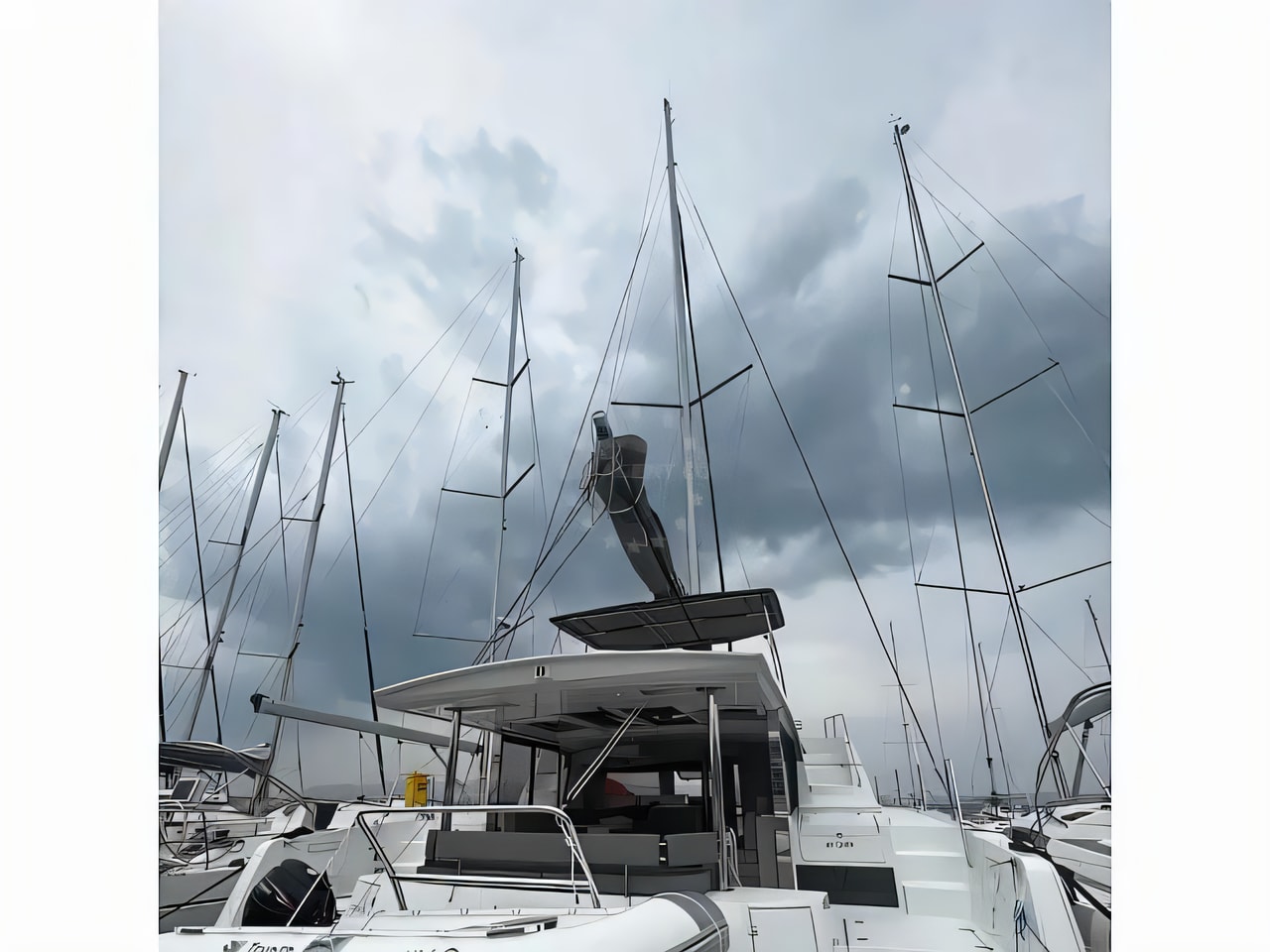 Exterior overview of Bali 4.6 catamaran for charter from Vinodolski Novi Marina in the Istria / Kvarner sailing area Croatia
