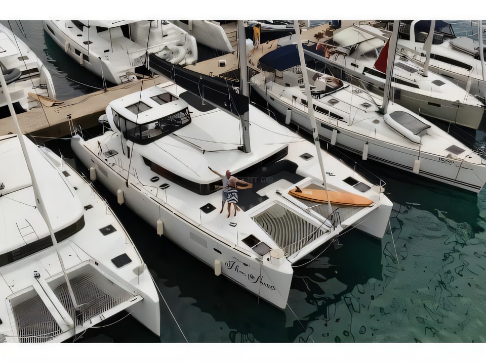 Exterior overview of Lagoon 450 Sport catamaran for charter from Pirovac in the Sibenik sailing area Croatia