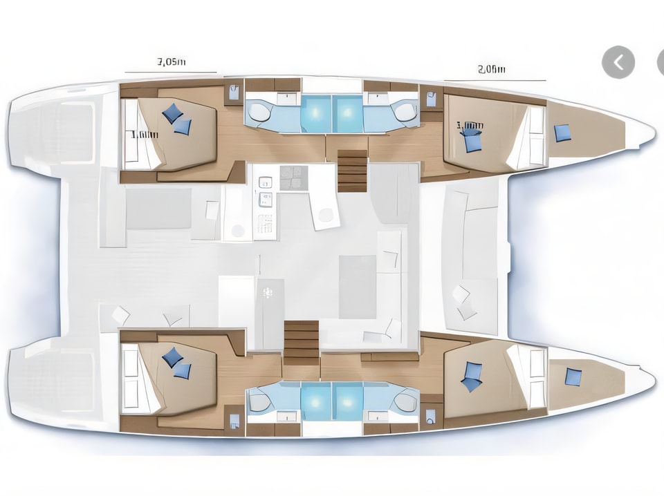 Layout of Lagoon 450 Sport catamaran with 6 cabins Croatia yacht charter