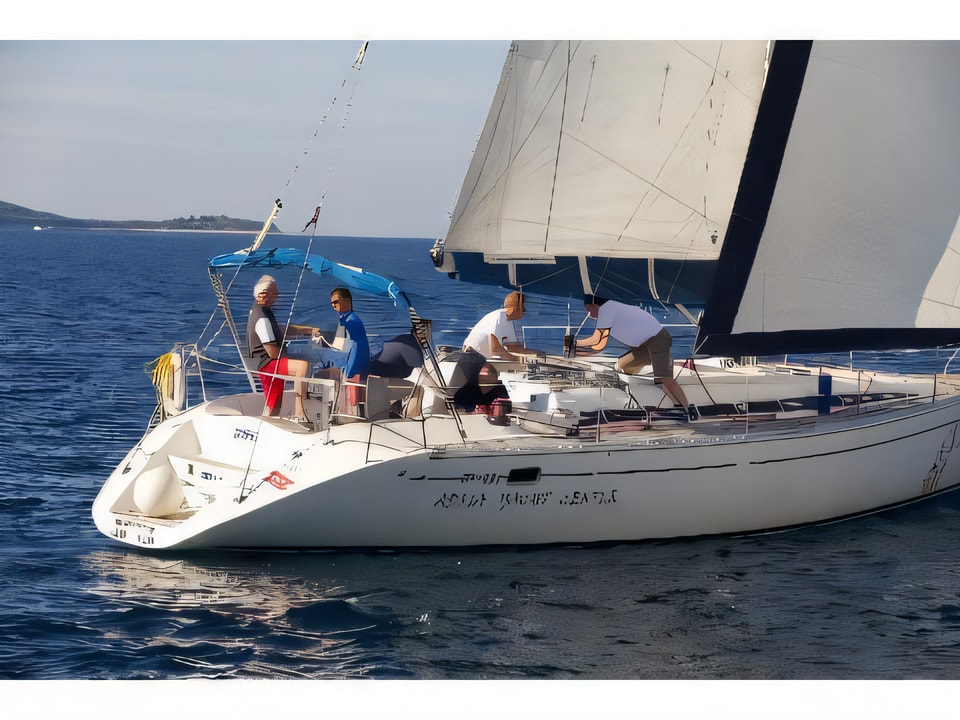 Exterior overview of Elan 431 sail boat for charter from Vodice ACI Marina in the Sibenik sailing area Croatia