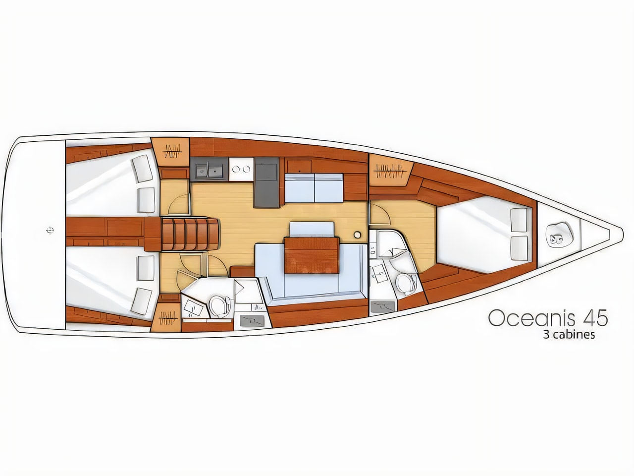 Interior of Oceanis 45 M sail boat with 3 cabins Croatia yacht charter