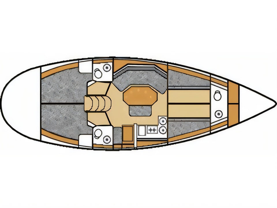 Layout of Elan 431 sail boat with 4 cabins Croatia yacht charter