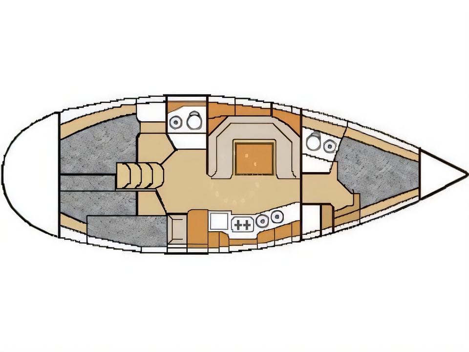 Layout of Elan 38 sail boat with 3 cabins Croatia yacht charter