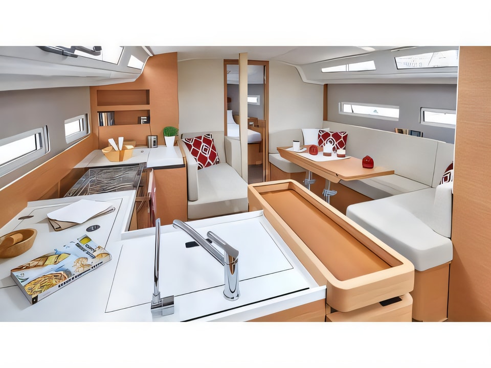 Interior of Sun Odyssey 410 sail boat with 3 cabins Croatia yacht charter