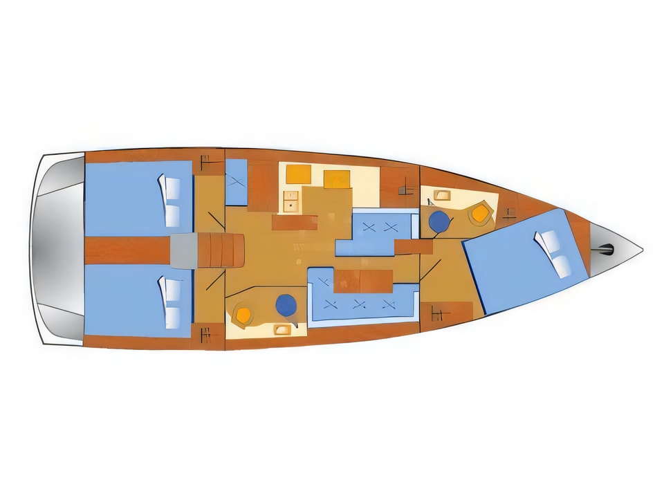 Layout of Sun Odyssey 410 sail boat with 3 cabins Croatia yacht charter