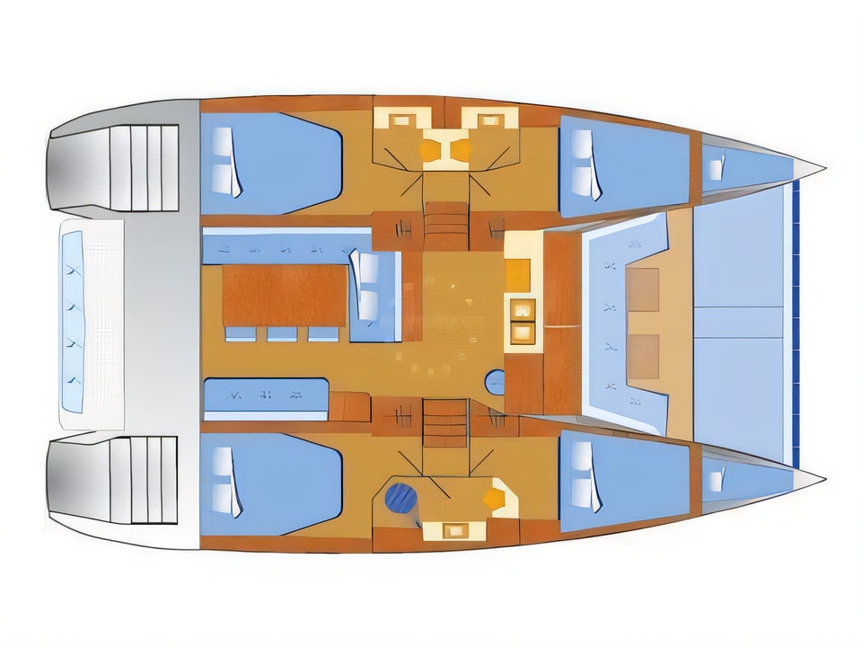 Layout of Bali 4.3 catamaran with 6 cabins Croatia yacht charter