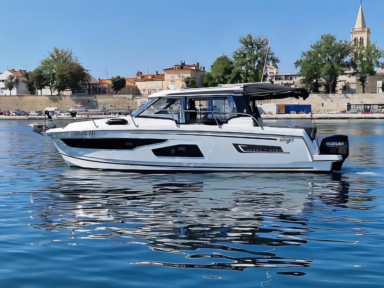 Exterior overview of Merry Fisher 1095 motor boat for charter from Zadar Marina Zadar in the Zadar sailing area Croatia