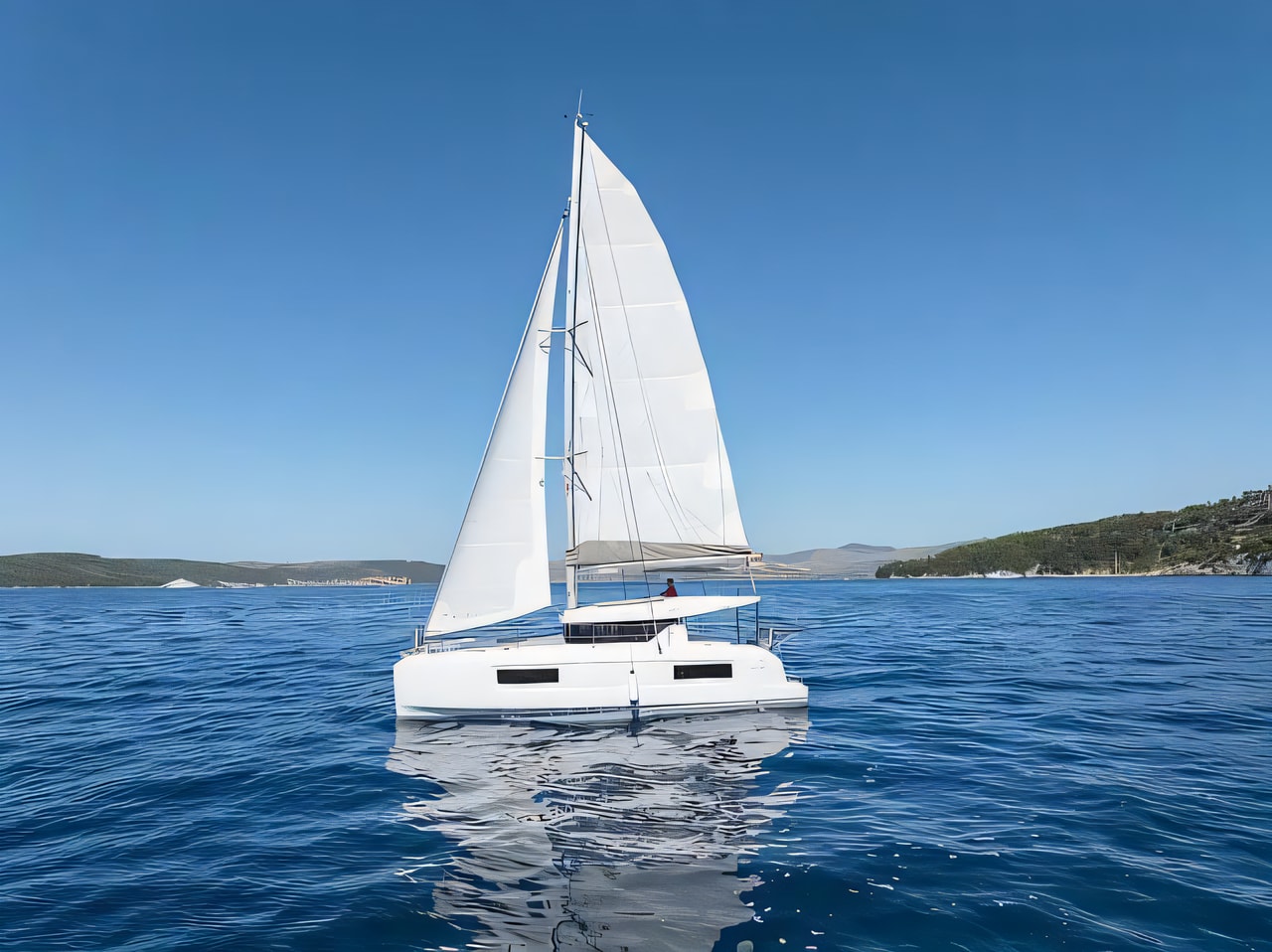 Exterior overview of Lagoon 38 catamaran for charter from Rogoznica Marina Frapa in the Kornati sailing area Croatia