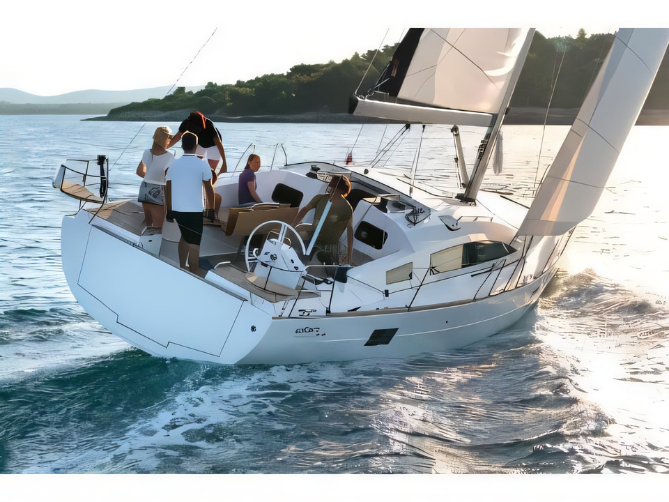Exterior overview of Elan 45.1 Impression sail boat for charter from Biograd Kornati in the Zadar sailing area Croatia