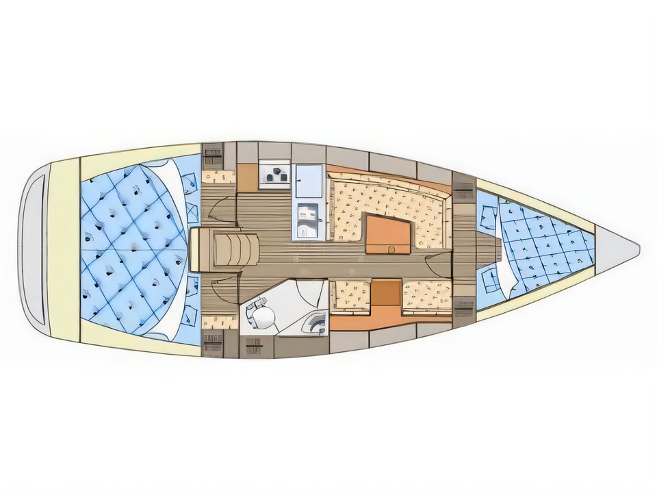 Layout of Elan 344 Impression sail boat with 3 cabins Croatia yacht charter