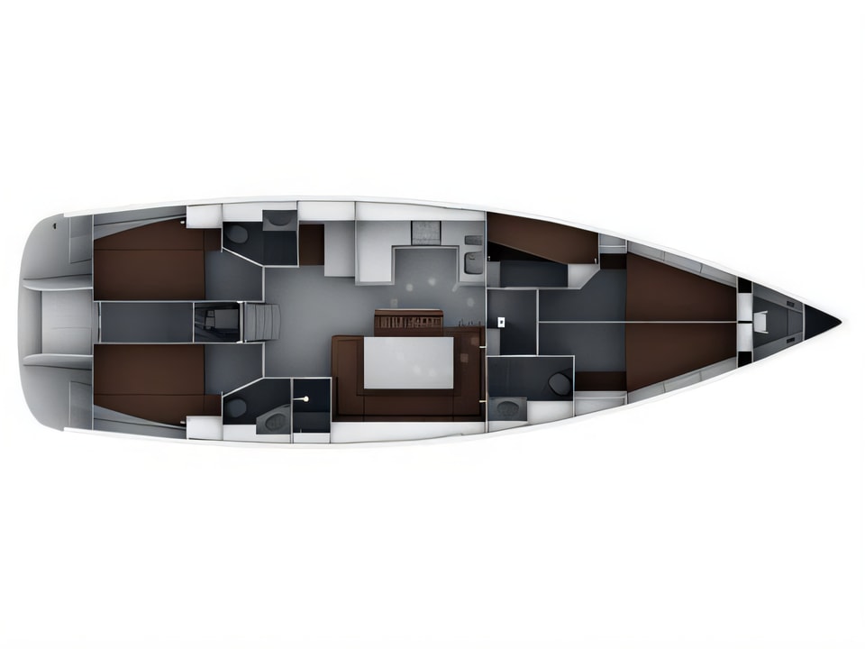 Layout of Bavaria Cruiser 50 sail boat with 5 cabins Croatia yacht charter