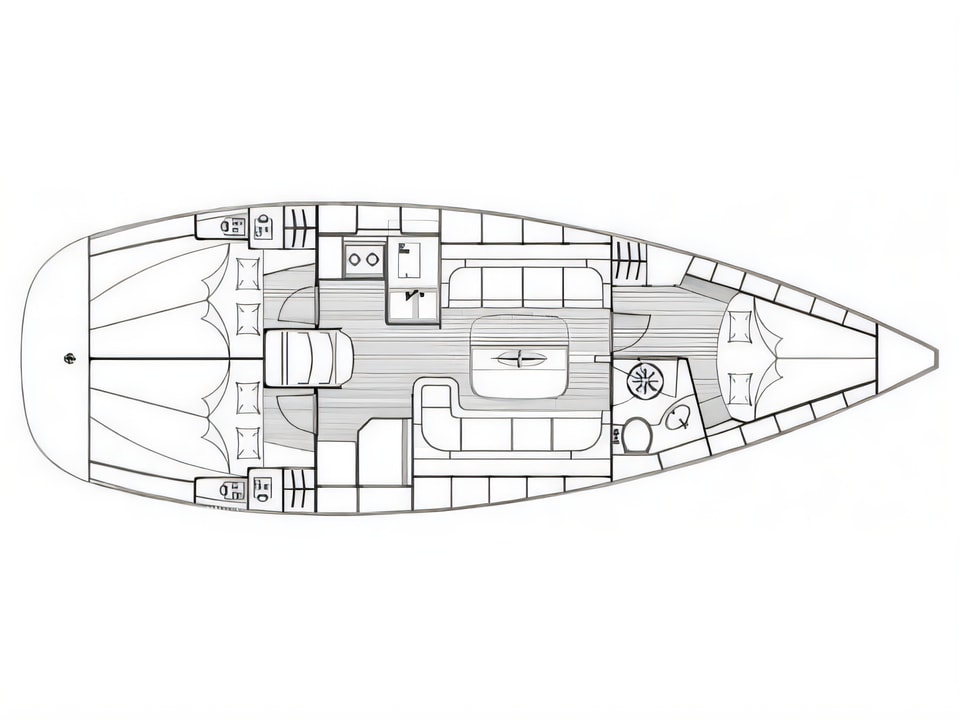 Layout of Bavaria Cruiser 37 sail boat with 3 cabins Croatia yacht charter