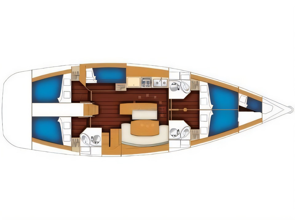 Layout of Cyclades 50.5 sail boat with 5 cabins Croatia yacht charter