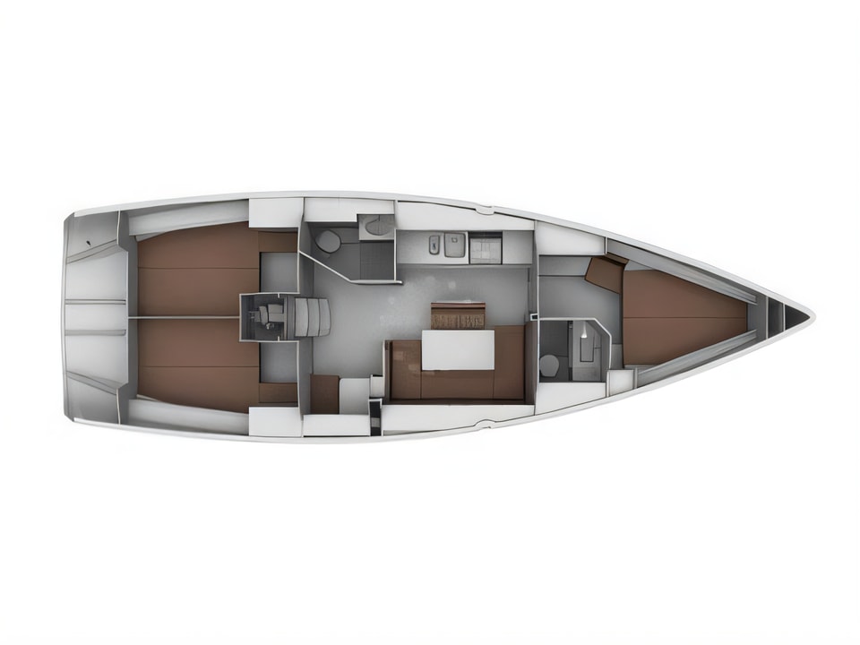 Layout of Bavaria Cruiser 40 sail boat with 3 cabins Croatia yacht charter