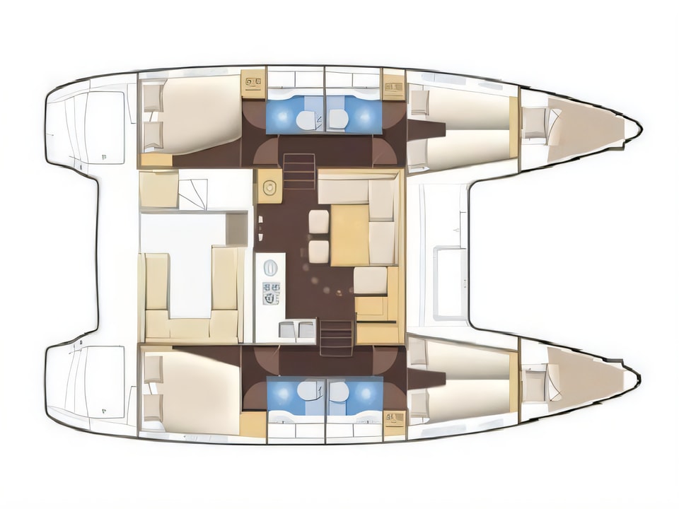 Layout of Lagoon 400 S2 catamaran with 6 cabins Croatia yacht charter