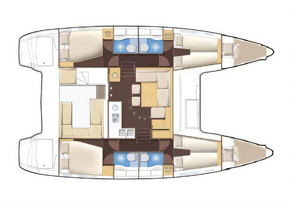 Layout of Lagoon 400 S2 catamaran with 6 cabins Croatia yacht charter
