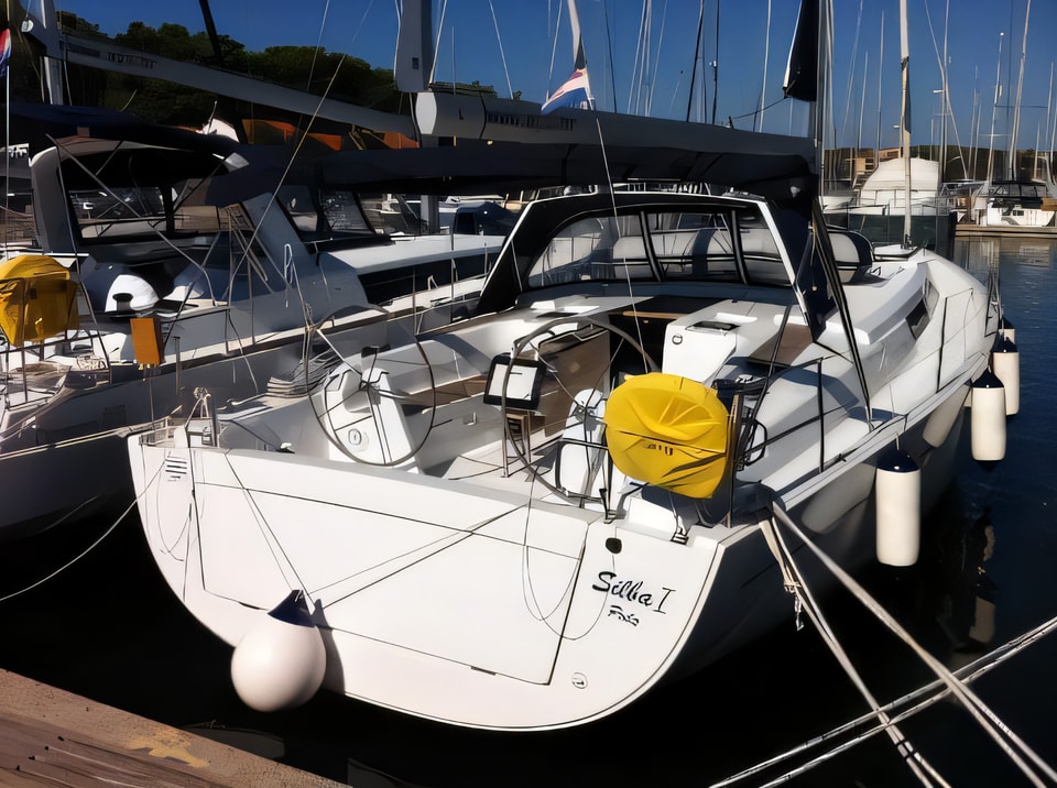 Exterior overview of Hanse 445 sail boat for charter from Dubrovnik ACI Marina in the Dubrovnik sailing area Croatia