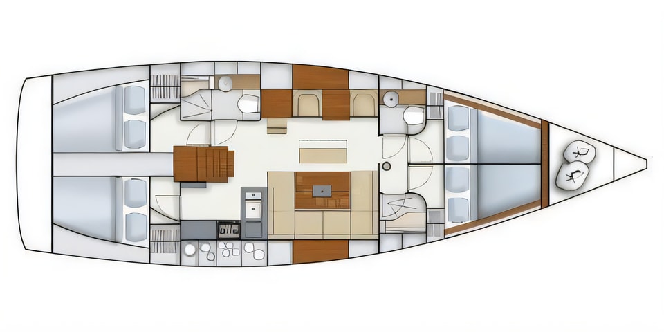 Layout of Hanse 445 sail boat with 4 cabins Croatia yacht charter