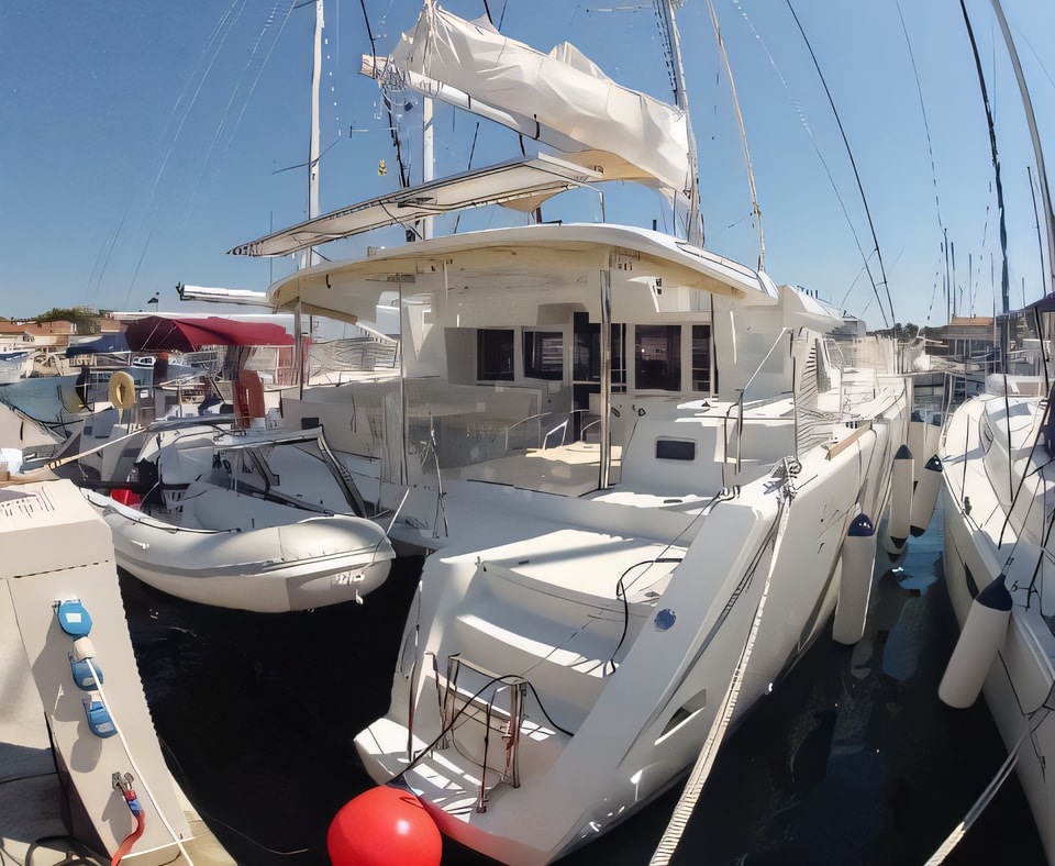 Exterior overview of Lagoon 450 catamaran for charter from Marina Medulin in the Istria / Kvarner sailing area Croatia