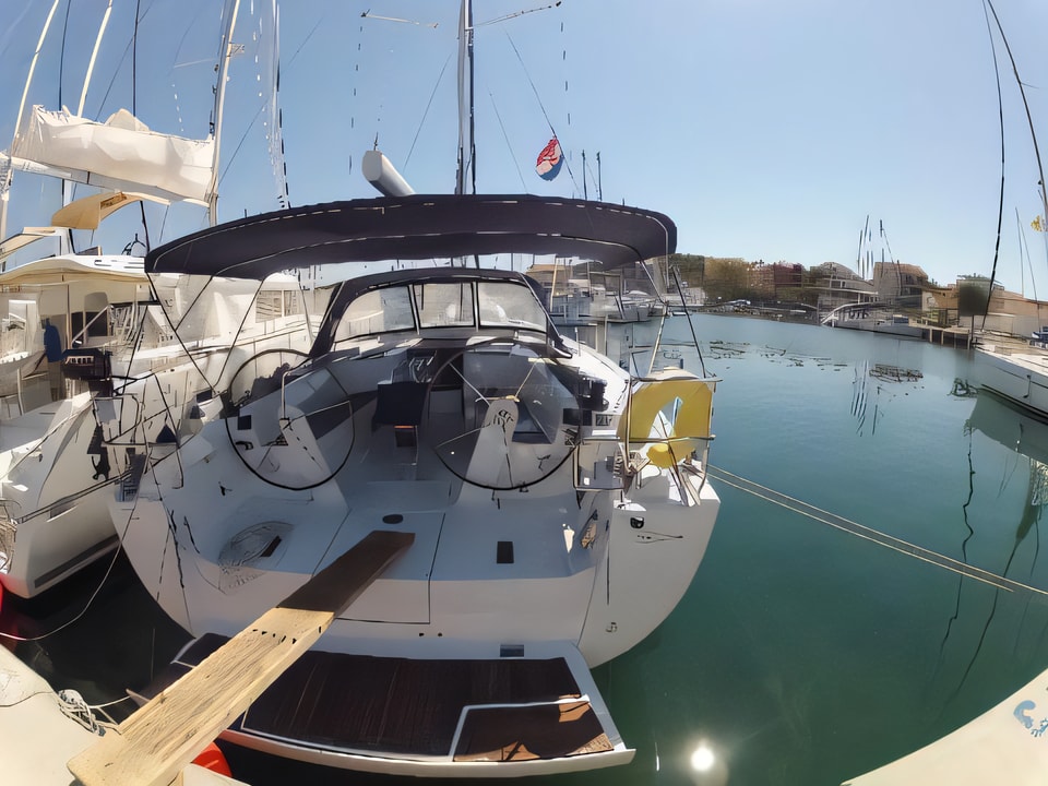 Exterior overview of Hanse 445 sail boat for charter from Marina Medulin in the Istria / Kvarner sailing area Croatia