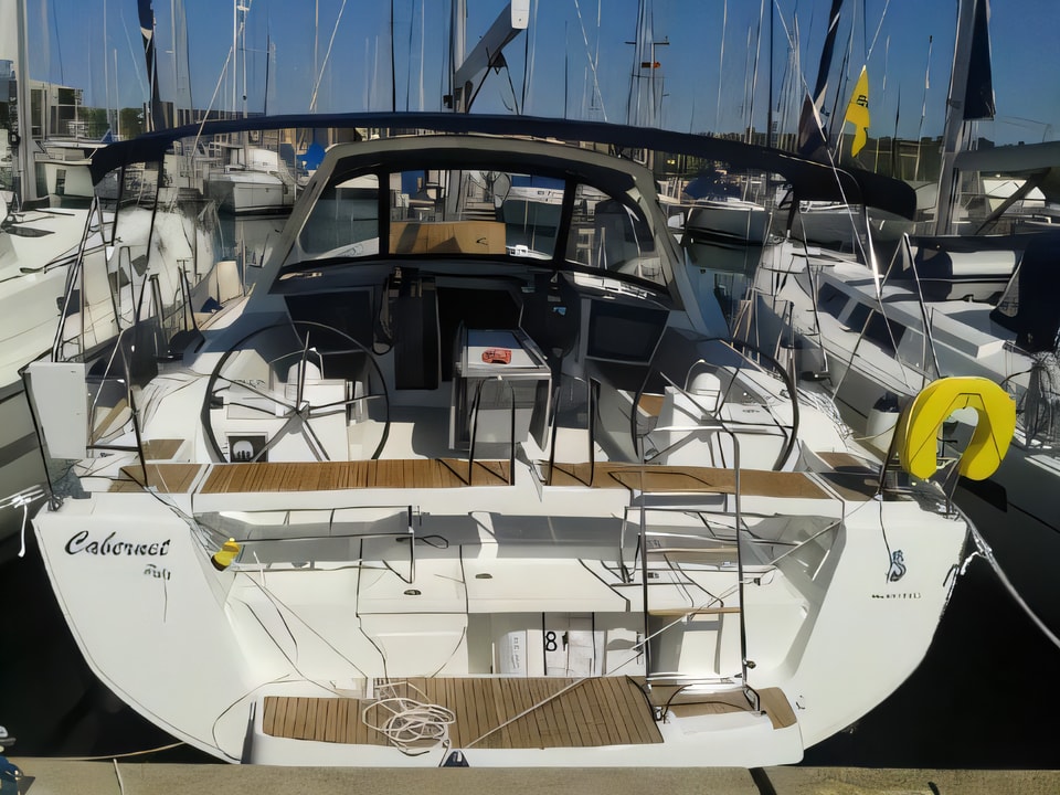 Exterior overview of Oceanis 45 sail boat for charter from Kastela Gomilica Marina in the Sibenik sailing area Croatia