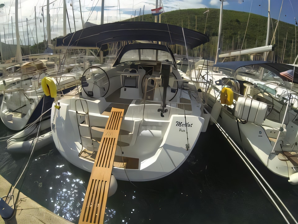 Exterior overview of Jeanneau 53 sail boat for charter from Dubrovnik ACI Marina in the Dubrovnik sailing area Croatia