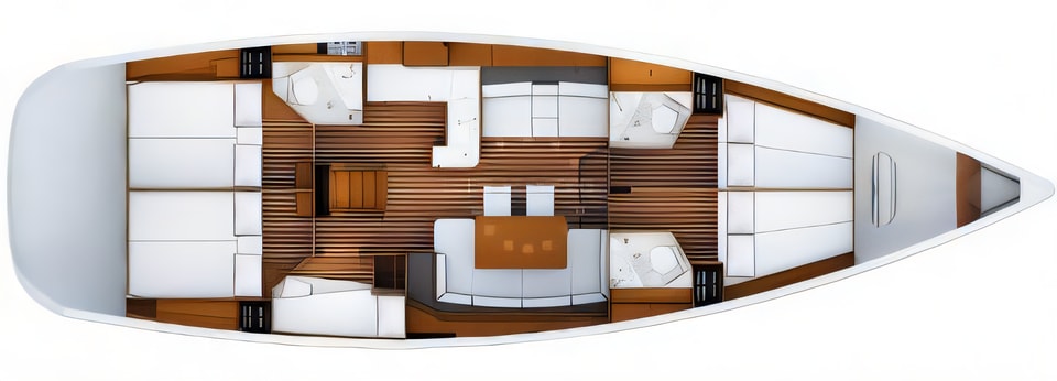 Layout of Jeanneau 53 sail boat with 6 cabins Croatia yacht charter