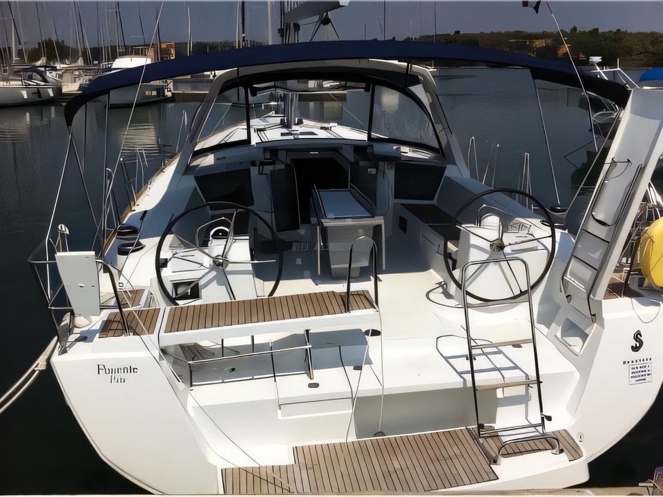 Exterior overview of Oceanis 45 sail boat for charter from Dubrovnik ACI Marina in the Dubrovnik sailing area Croatia