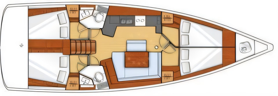 Layout of Oceanis 45 sail boat with 4 cabins Croatia yacht charter
