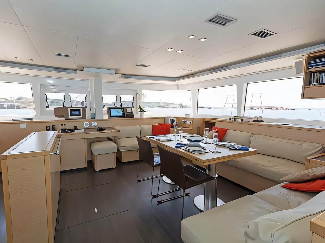 Layout of Lagoon 560 catamaran with 4 cabins Croatia yacht charter