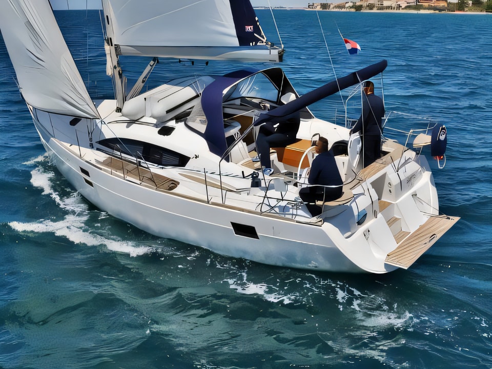 Exterior overview of ELAN 444 Impression BT sail boat for charter from Sukosan Marina Dalmacija in the Zadar sailing area Croatia