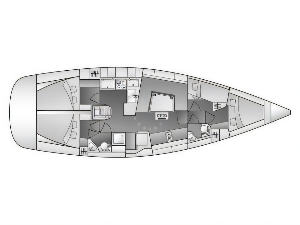 Layout of ELAN 444 Impression BT sail boat with 4 cabins Croatia yacht charter