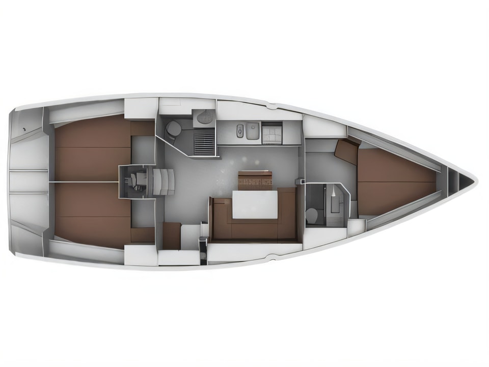 Layout of BAVARIA C 40 BT sail boat with 3 cabins Croatia yacht charter