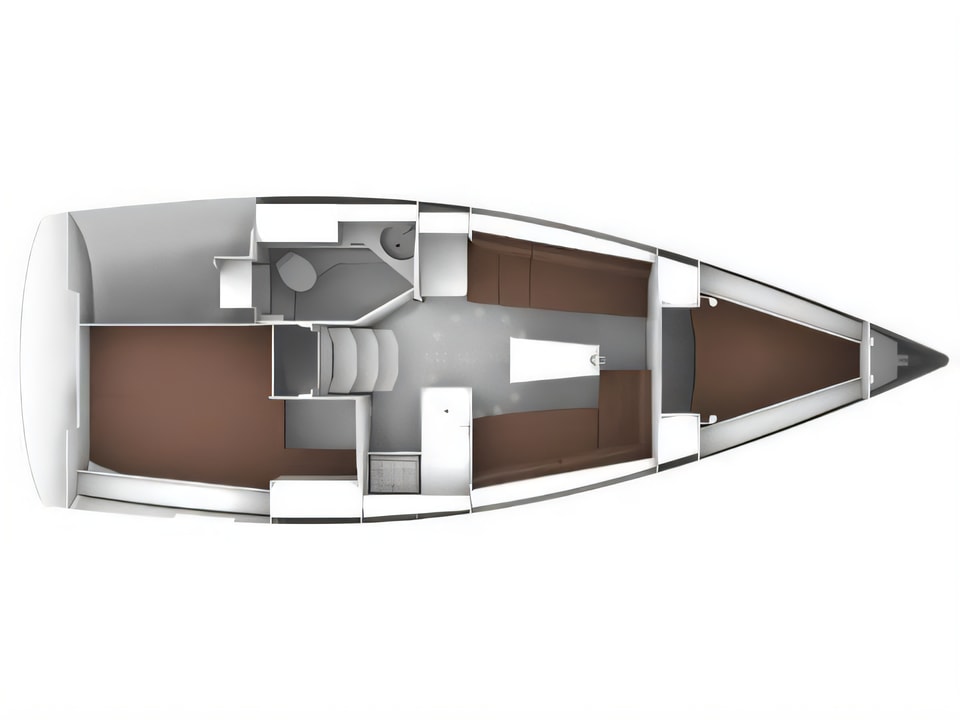 Layout of BAVARIA C 33 sail boat with 2 cabins Croatia yacht charter