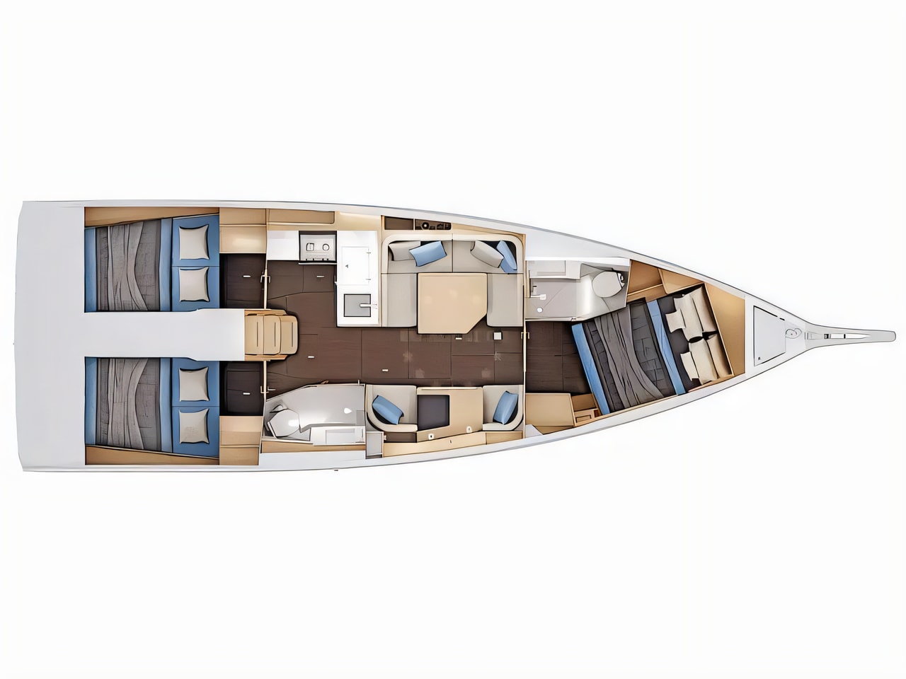 Interior of Sun Odyssey 415 sail boat with 3 cabins Croatia yacht charter