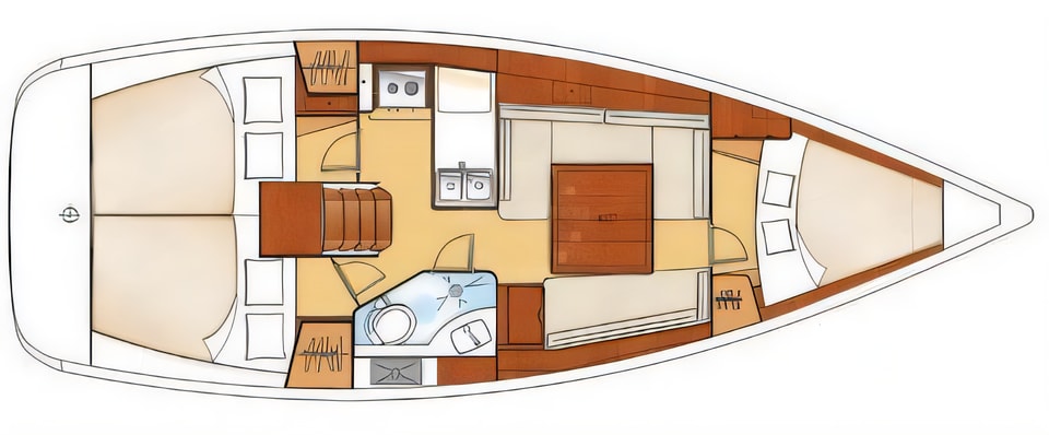 Layout of Oceanis 34 sail boat with 3 cabins Croatia yacht charter
