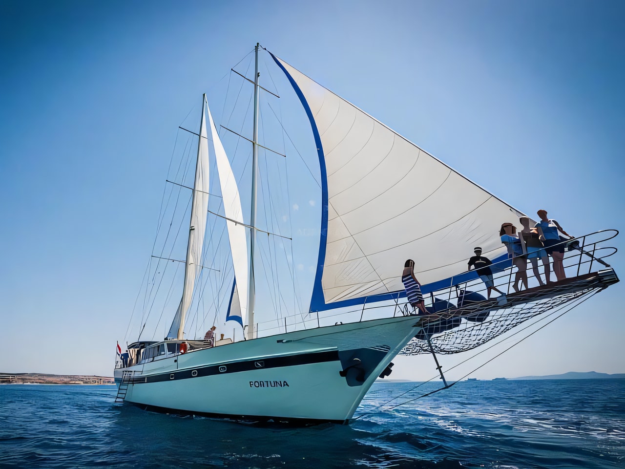 Exterior overview of Gulet Fortuna gulet or cruiser for charter from Kastela Gomilica Marina in the Split sailing area Croatia