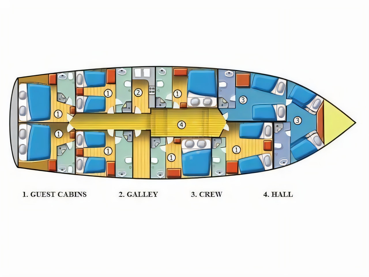Interior of Gulet Fortuna gulet or cruiser with 6 cabins Croatia yacht charter