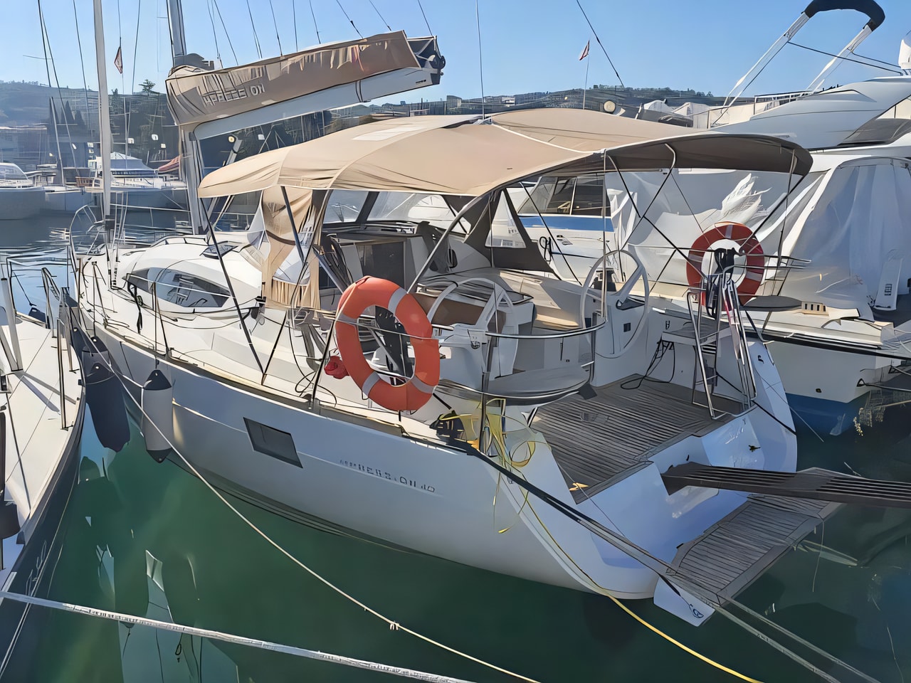 Exterior overview of Elan 40 Impression sail boat for charter from Ploce City Port in the Dubrovnik sailing area Croatia