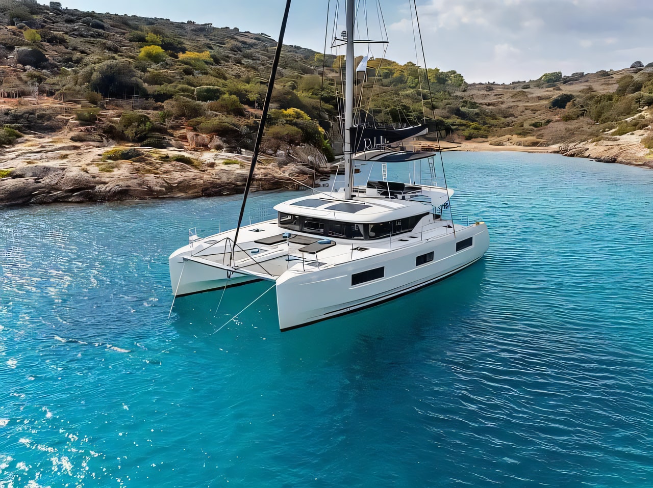 Exterior overview of Lagoon 46 catamaran for charter from SCT Marina Trogir in the Split sailing area Croatia