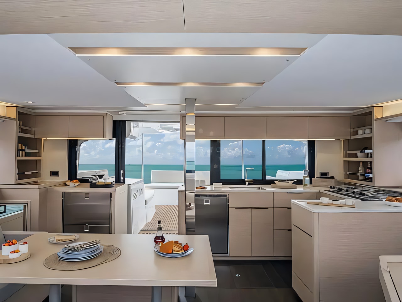 Layout of Lagoon 46 catamaran with 5 cabins Croatia yacht charter