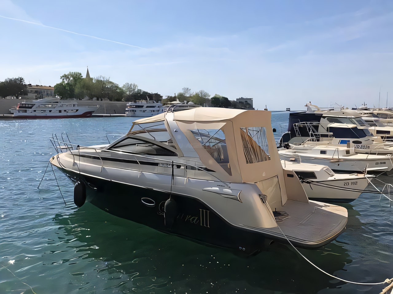 Exterior overview of Mirakul 30 Sport SE motor boat for charter from Biograd Kornati in the Zadar sailing area Croatia