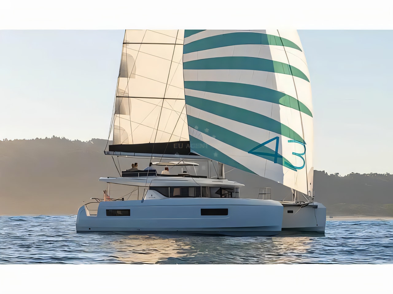 Exterior overview of Lagoon 43 catamaran for charter from Sukosan Marina Dalmacija in the Kornati sailing area Croatia