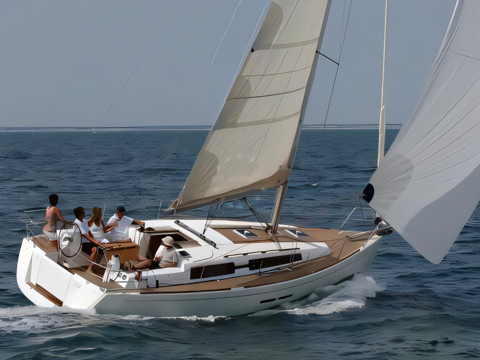 Exterior overview of Dufour 375 GL sail boat for charter from Sibenik Marina Mandalina in the Sibenik sailing area Croatia
