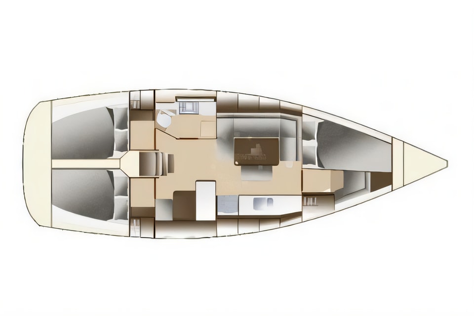 Layout of Dufour 375 GL sail boat with 3 cabins Croatia yacht charter