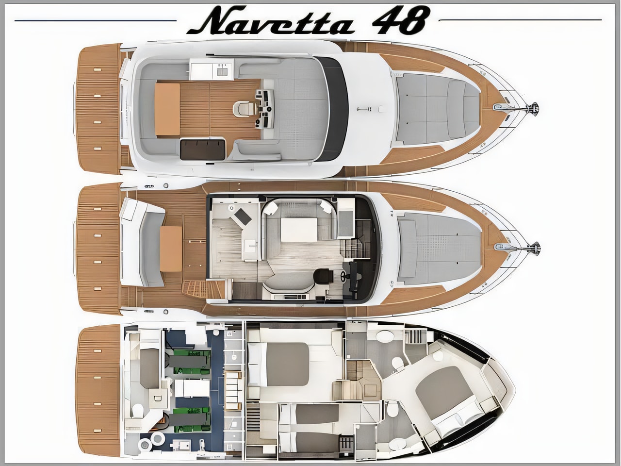 Interior of Navetta 48 motoryacht with 4 cabins Croatia yacht charter