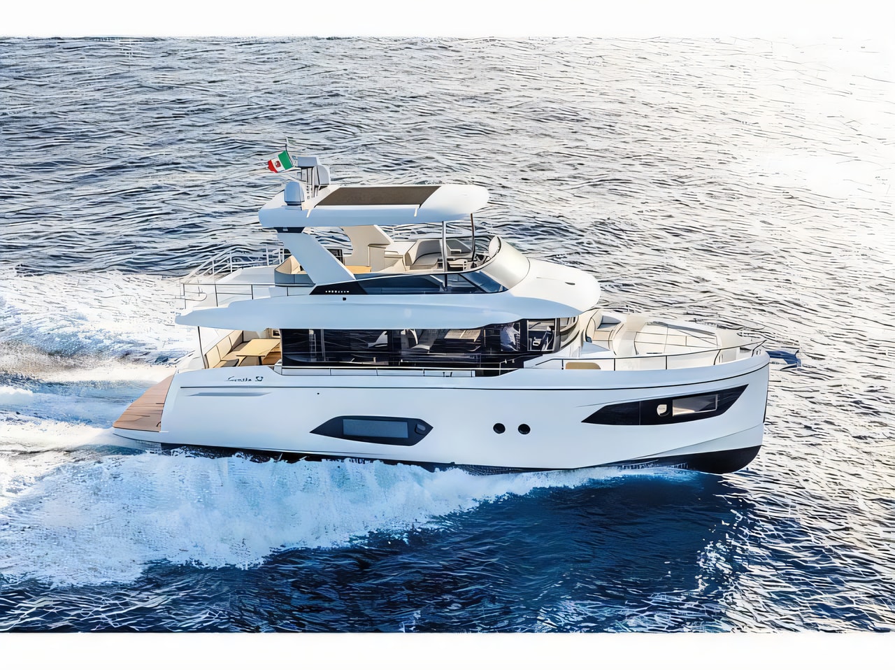 Exterior overview of Navetta 52 motoryacht for charter from Rogoznica Marina Frapa in the Kornati sailing area Croatia