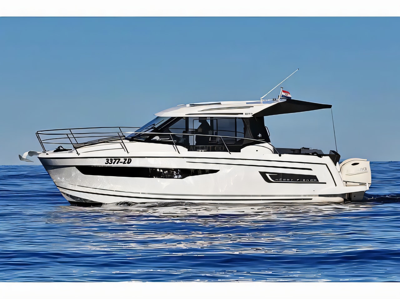 Exterior overview of Merry Fisher 895 motor boat for charter from Zadar Marina Borik in the Zadar sailing area Croatia