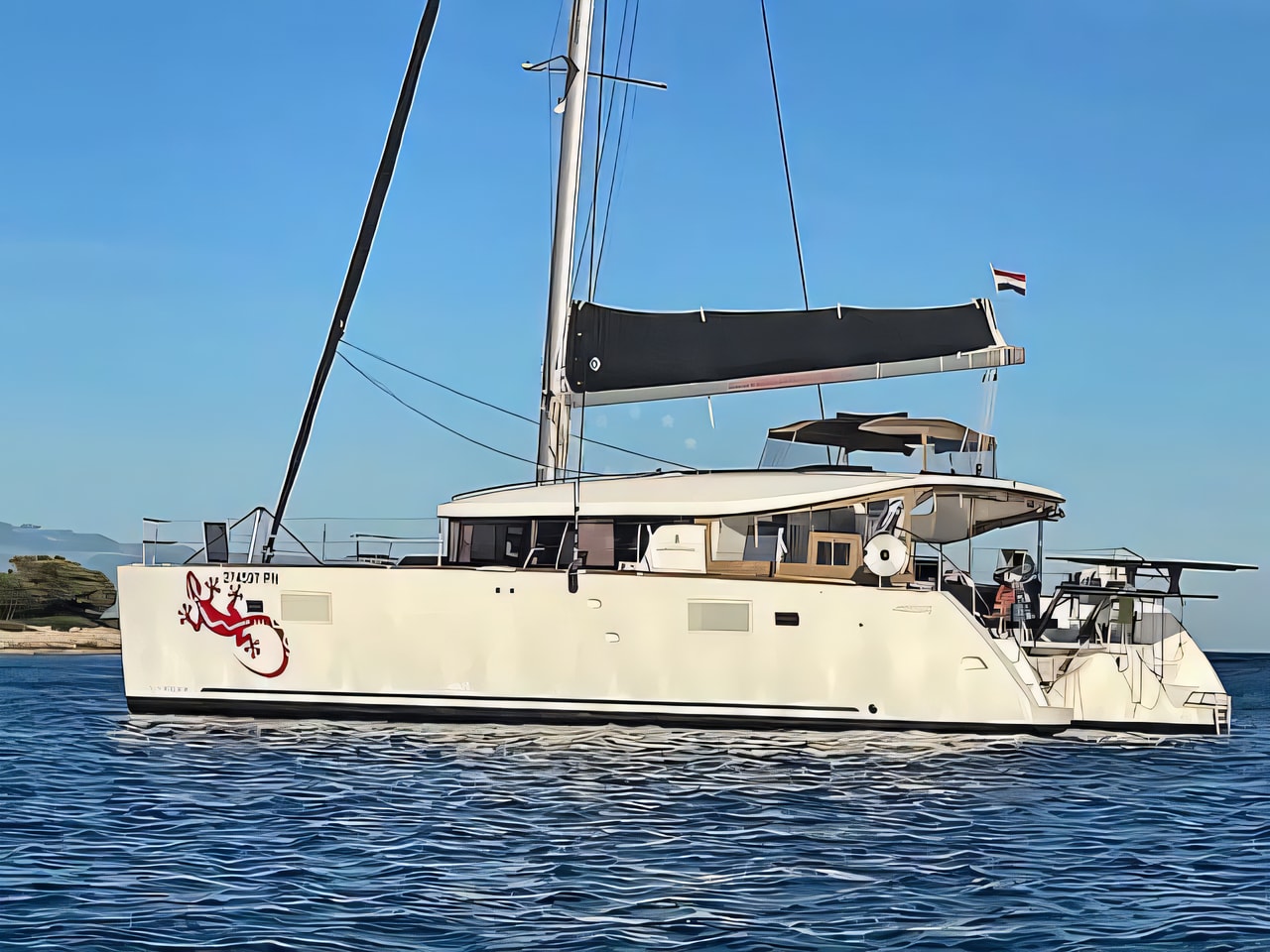 Exterior overview of Lagoon 450 Sport catamaran for charter from Krk Marina Punat in the Istria / Kvarner sailing area Croatia