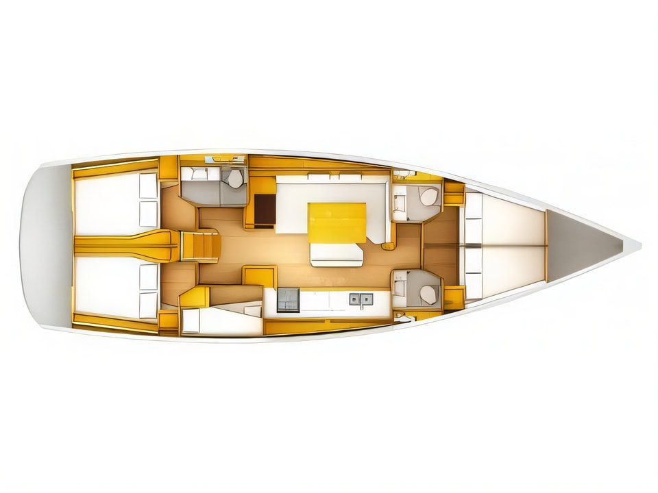 Layout of Sun Odyssey 509 sail boat with 5 cabins Croatia yacht charter